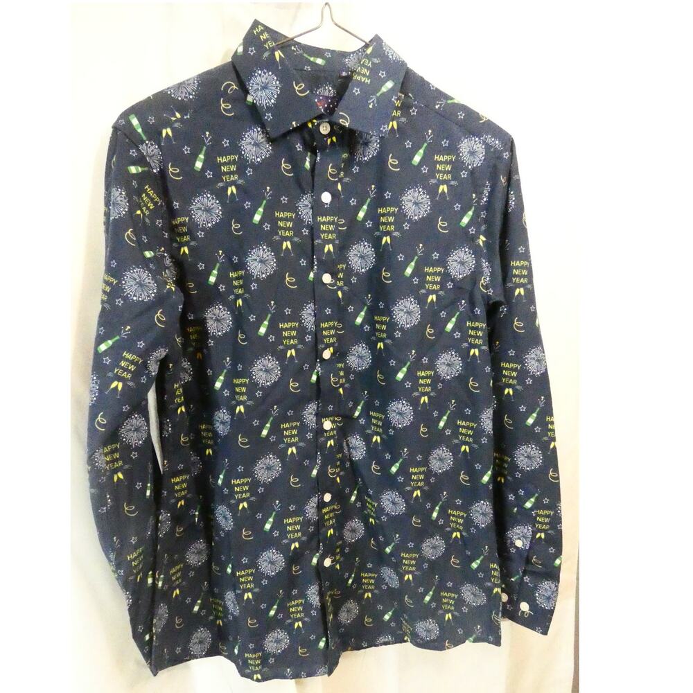 Simon Banks Men's Medium Button Collared Shirt New Year's Theme